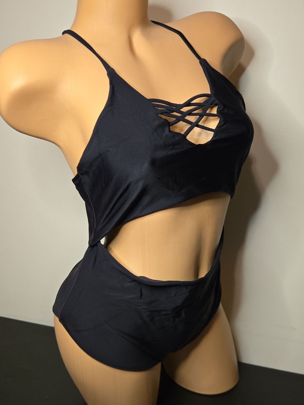 Black Strappy Cutout One-Piece Swimsuit - Women's
